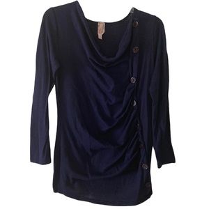 Cowl Neck Button Detail Long Sleeve Top
